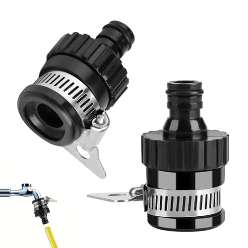 2 Stück Universal Hahnverbinder - Mischbatterie Schlauchadapter mit Edelstahlklemme - Spülenschlauchaufsatz für Gartenschlauch Rohr - Auslauffreier Gummiverbinder für Küche, Garten & Außenbereich von KRENIE