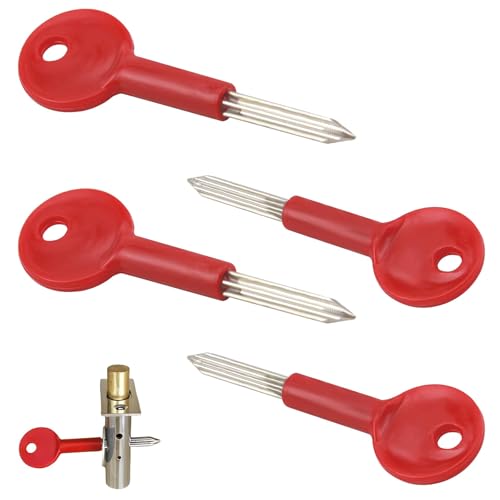 Universalschlüssel-Set aus Messing, 80 mm, Stern-Sicherheits-Rack-Schlüssel für Feuerschutztüren, Rohrschächte und Fensterschlösser, Ersatzschlüssel-Set mit 30 mm Schlüssellänge, roter Griff, 4 Stück von KRENIE