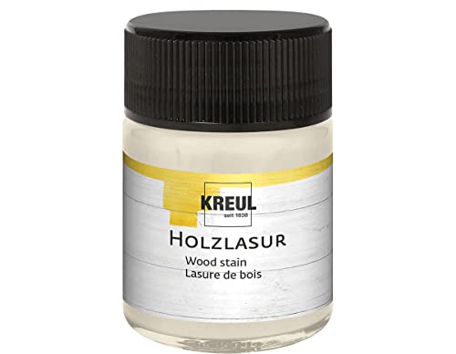 KREUL 78501 - Farbintensive Acryl Holzlasur, 50 ml Glas in weiß, für unbehandeltes, natürliches Holz und saugende Naturpapiere, fließend - flüssige Farbe auf Wasserbasis von Kreul