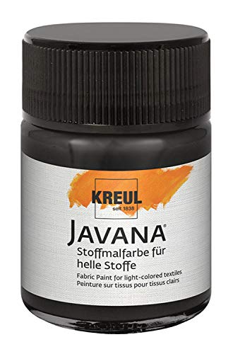 KREUL 91910 - Javana Stoffmalfarbe für helle Stoffe, 50 ml Glas in schwarz, geschmeidige Farbe auf Wasserbasis mit cremigem Charakter, dringt fasertief ein, waschecht nach Fixierung von Kreul