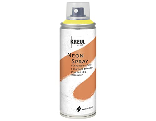 KREUL 76371 - Farbspray, neongelb 200 ml, fluoreszierende Sprühfarbe auf Wasserbasis, intensive Leuchtkraft auf weißem Untergrund, leuchtet unter Schwarzlicht von Kreul