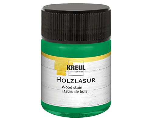 KREUL 78512 - Farbintensive Acryl Holzlasur, 50 ml Glas in tannengrün, für unbehandeltes, natürliches Holz und saugende Naturpapiere, fließend - flüssige Farbe auf Wasserbasis von Kreul