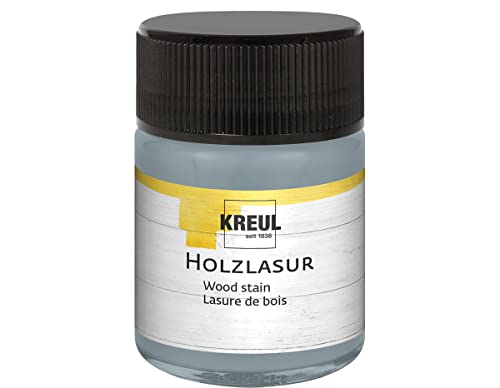 KREUL 78517 - Farbintensive Acryl Holzlasur, 50 ml Glas in silbergrau, für unbehandeltes, natürliches Holz und saugende Naturpapiere, fließend - flüssige Farbe auf Wasserbasis von Kreul