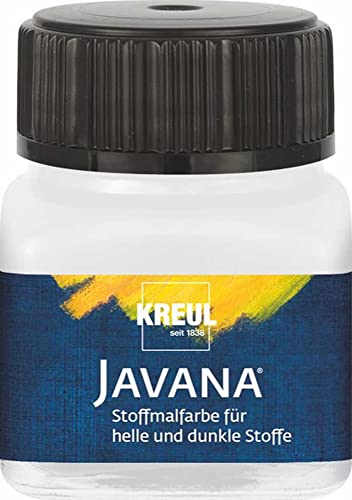 KREUL 90953 - Javana Stoffmalfarbe für helle und dunkle Stoffe, 20 ml Glas weiß, brillante Farbe auf Wasserbasis, pastoser Charakter, zum Stempeln und Schablonieren, nach Fixierung waschecht von Kreul