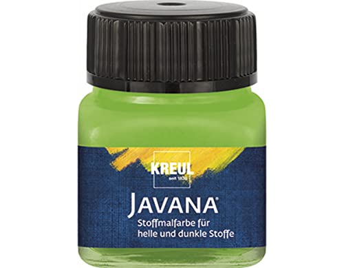 KREUL 90960 - Javana Stoffmalfarbe für helle und dunkle Stoffe, 20 ml Glas blattgrün, brillante Farbe auf Wasserbasis, pastoser Charakter, zum Stempeln und Schablonieren, nach Fixierung waschecht von Kreul