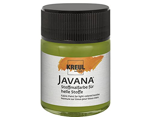 KREUL 91915 - Javana Stoffmalfarbe für helle Stoffe, 50 ml Glas in olivgrün, geschmeidige Farbe auf Wasserbasis mit cremigem Charakter, dringt fasertief ein, waschecht nach Fixierung von Kreul