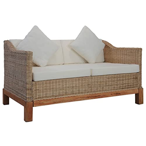KRHINO 2-Sitzer-Sofa mit Kissen aus natürlichem Rattan, elegantes Design, strapazierfähiges Material, leicht zu reinigen, entspannendes Sofa im Schlafzimmer, Wohnzimmer, Balkon von KRHINO