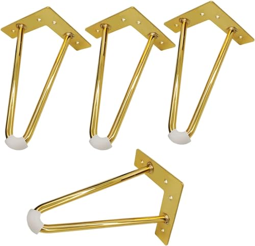 KRHINO LILIKY 4 X Möbelfüße aus Metall, Möbelbeine, Haarnadeln, Tischfüße for Bettfüße, Sofafüße, Nachttische mit Schrauben, Bodenschoner, Tisch- und Stuhlbeine (Color : Gold, Size : 20cm/7.9in) von KRHINO