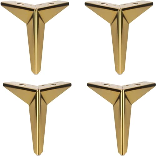 KRHINO LILIKY Set mit 4 dreieckigen Möbelzubehörfüßen, DIY-Ersatz-Metalltischfüßen, Sofafüßen, mit Schrauben (schwarz 15 cm) Tisch- und Stuhlbeine (Color : Gold, Size : 13cm) von KRHINO