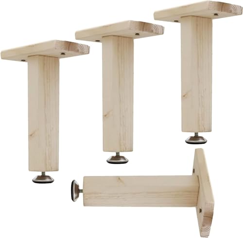 KRHINO LILIKY Set mit 4 verstellbaren Möbelfüßen, T-Bar-Stützfüßen, Massivholzmöbelfüßen mit Schrauben, Originalholzfarbe (28 cm) Tisch- und Stuhlbeine (Size : 20cm/7.9in) von KRHINO