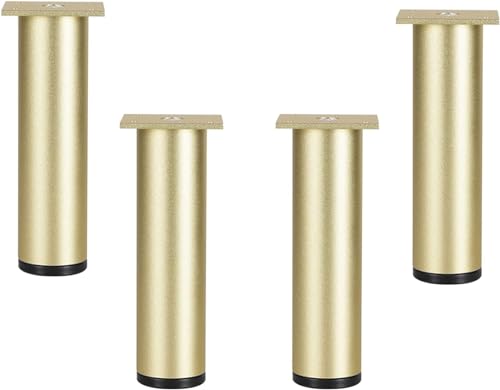LILIKY Set mit 4 verstellbaren Möbelbeinen, Sofabeinen aus Metall, Tischbeinen, runden Schrankbeinen, unteren Beinen, Aluminiumlegierung, mit Schrauben (30 cm, Gold) Tisch- und Stuhlbeine ( Color : Go von KRHINO