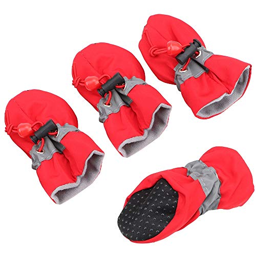 Hundeschuhe,Dog Boots Antiscid-Welpenschuhe wasserdichte weiche Haustierpfote 4 stücke Soft-Sohlen Hundeschuhe Haustierprodukt Haustier Zubehör (Color : Red, Size : 3) von KRIECK