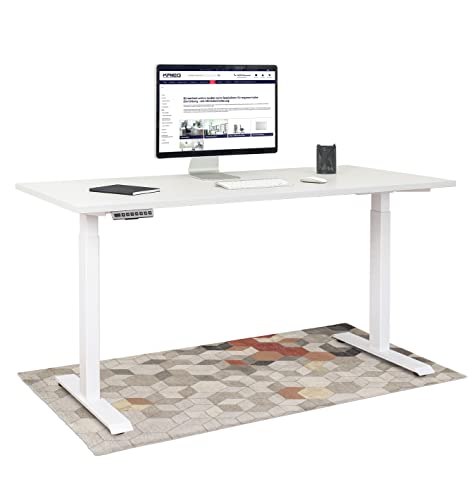 KRIEG HighDesk Basic Höhenverstellbarer Schreibtisch (160 x 70 cm I Weiß + Weiß) - Elektrischer Sitz- & Stehtisch mit Tischplatte - Stehschreibtisch Elektrisch Höhenverstellbar von KRIEG