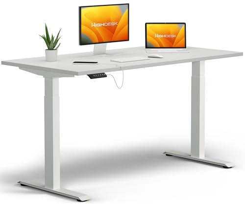 KRIEG HighDesk Basic Höhenverstellbarer Schreibtisch 160 x 70 cm I Weiß + Weiß - Elektrischer Sitz- & Stehtisch mit Tischplatte - Stehschreibtisch Elektrisch Höhenverstellbar von KRIEG