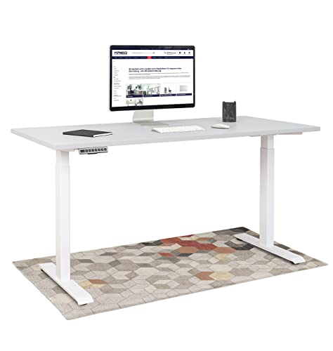 KRIEG HighDesk Basic Höhenverstellbarer Schreibtisch (200 x 80 cm I Weiß + Grau) - Elektrischer Sitz- & Stehtisch mit Tischplatte - Stehschreibtisch Elektrisch Höhenverstellbar von KRIEG