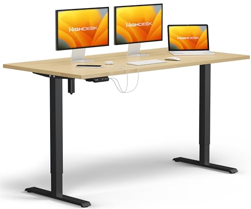 KRIEG HighDesk SMART Höhenverstellbarer Schreibtisch 160 x 80 cm I Schwarz + Ahorn - Elektrischer Sitz- & Stehtisch mit Tischplatte - Stehschreibtisch Elektrisch Höhenverstellbar von KRIEG