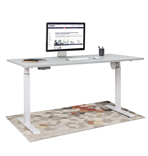 KRIEG HighDesk SMART Höhenverstellbarer Schreibtisch (Weiß + Grau I 160 x 80 cm) - Elektrischer Sitz- & Stehtisch mit Tischplatte - Stehschreibtisch Elektrisch Höhenverstellbar von KRIEG