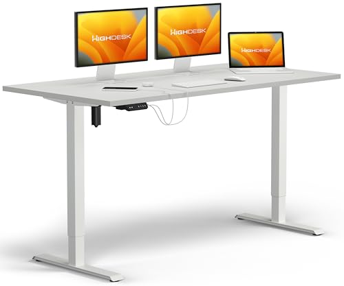 KRIEG HighDesk SMART Höhenverstellbarer Schreibtisch 120 x 70 cm I Weiß + Weiß - Elektrischer Sitz- & Stehtisch mit Tischplatte - Stehschreibtisch Elektrisch Höhenverstellbar von KRIEG
