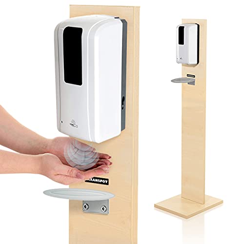 KRIEG Desinfektionsmittelständer Holz Sensor Auffangschale I AHORN I Kontaklose Hygienestation 1000 ml - 333 Sprühstöße I Desinfektionsstation freistehend, Stand, touchless I Ready to go von KRIEG