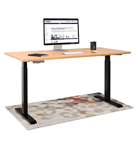 KRIEG HighDesk Basic Höhenverstellbarer Schreibtisch (120 x 70 cm I Schwarz + Buche) - Elektrischer Sitz- & Stehtisch mit Tischplatte - Stehschreibtisch Elektrisch Höhenverstellbar von KRIEG