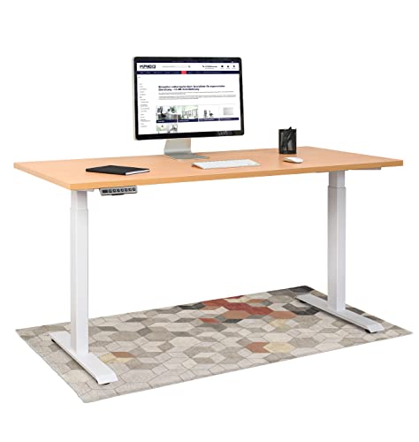 KRIEG HighDesk Basic Höhenverstellbarer Schreibtisch (160 x 80 cm I Weiß + Buche) - Elektrischer Sitz- & Stehtisch mit Tischplatte - Stehschreibtisch Elektrisch Höhenverstellbar von KRIEG