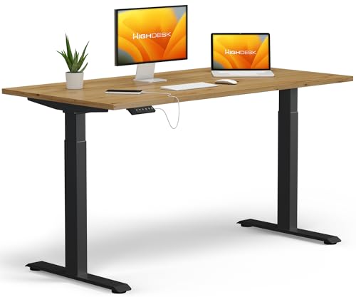 KRIEG HighDesk Basic Höhenverstellbarer Schreibtisch 120 x 70 cm I Schwarz + Eiche - Elektrischer Sitz- & Stehtisch mit Tischplatte - Stehschreibtisch Elektrisch Höhenverstellbar von KRIEG