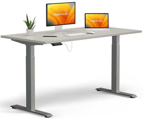KRIEG HighDesk Basic Höhenverstellbarer Schreibtisch 120 x 70 cm I Silber + Grau - Elektrischer Sitz- & Stehtisch mit Tischplatte - Stehschreibtisch Elektrisch Höhenverstellbar von KRIEG