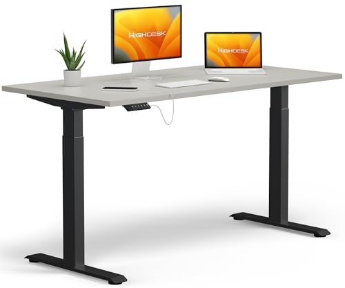 KRIEG HighDesk Basic Höhenverstellbarer Schreibtisch 120 x 80 cm I Schwarz + Grau - Elektrischer Sitz- & Stehtisch mit Tischplatte - Stehschreibtisch Elektrisch Höhenverstellbar von KRIEG