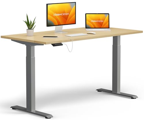 KRIEG HighDesk Basic Höhenverstellbarer Schreibtisch 200 x 80 cm I Silber + Ahorn - Elektrischer Sitz- & Stehtisch mit Tischplatte - Stehschreibtisch Elektrisch Höhenverstellbar von KRIEG