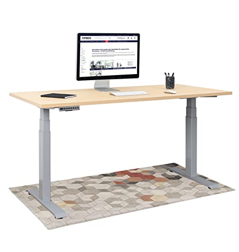 KRIEG HighDesk PRO Höhenverstellbarer Schreibtisch (Silber + Ahorn I 160 x 70 cm) - Elektrischer Sitz- & Stehtisch mit Tischplatte - Stehschreibtisch Elektrisch Höhenverstellbar von KRIEG