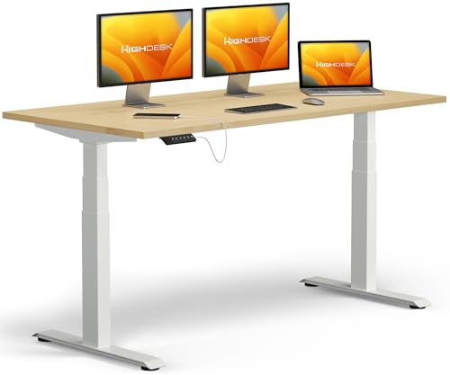 KRIEG HighDesk PRO Höhenverstellbarer Schreibtisch 160 x 80 cm I Weiß + Ahorn - Elektrischer Sitz- & Stehtisch mit Tischplatte - Stehschreibtisch Elektrisch Höhenverstellbar KRIEG HighDesk PRO Höhenverstellbarer Schreibtisch 160 x 80 cm I Weiß + Ahorn - Elektrischer Sitz- & Stehtisch mit Tischplatte - Stehschreibtisch Elektrisch Höhenverstellbar von KRIEG
