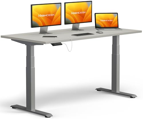 KRIEG HighDesk PRO Höhenverstellbarer Schreibtisch 180 x 80 cm I Silber + Grau - Elektrischer Sitz- & Stehtisch mit Tischplatte - Stehschreibtisch Elektrisch Höhenverstellbar von KRIEG