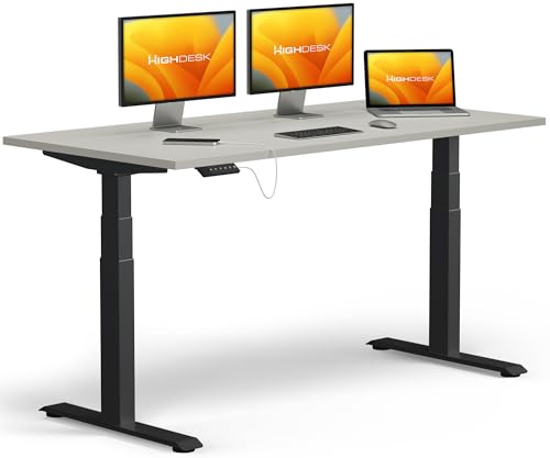 KRIEG HighDesk PRO Höhenverstellbarer Schreibtisch 200 x 80 cm I Schwarz + Grau - Elektrischer Sitz- & Stehtisch mit Tischplatte - Stehschreibtisch Elektrisch Höhenverstellbar von KRIEG