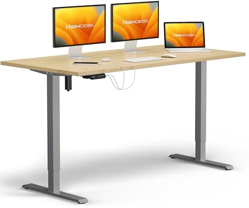 KRIEG HighDesk SMART Höhenverstellbarer Schreibtisch 160 x 80 cm I Silber + Ahorn - Elektrischer Sitz- & Stehtisch mit Tischplatte - Stehschreibtisch Elektrisch Höhenverstellbar von KRIEG