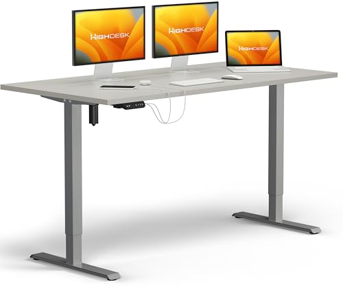 KRIEG HighDesk SMART Höhenverstellbarer Schreibtisch 120 x 70 cm I Silber + Grau - Elektrischer Sitz- & Stehtisch mit Tischplatte - Stehschreibtisch Elektrisch Höhenverstellbar von KRIEG