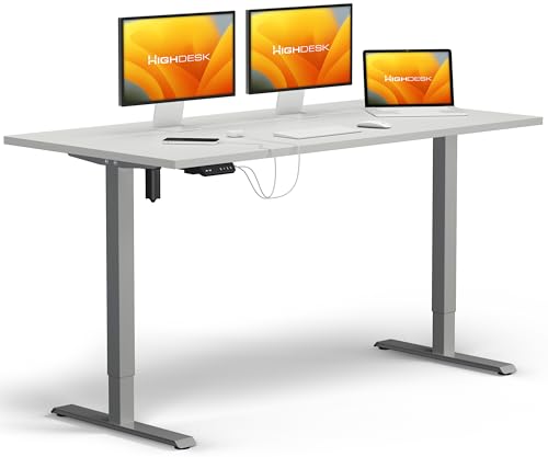 KRIEG HighDesk SMART Höhenverstellbarer Schreibtisch 120 x 70 cm I Silber + Weiß - Elektrischer Sitz- & Stehtisch mit Tischplatte - Stehschreibtisch Elektrisch Höhenverstellbar von KRIEG