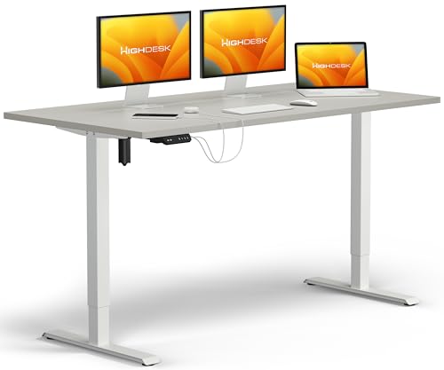 KRIEG HighDesk SMART Höhenverstellbarer Schreibtisch (Weiß + Grau I 160 x 70 cm) - Elektrischer Sitz- & Stehtisch mit Tischplatte - Stehschreibtisch Elektrisch Höhenverstellbar von KRIEG