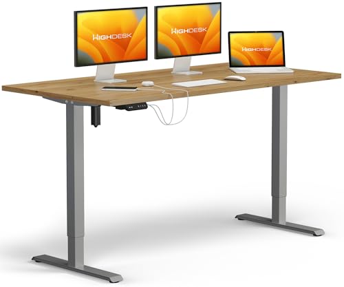 KRIEG HighDesk SMART Höhenverstellbarer Schreibtisch 180 x 80 cm I Silber + Eiche - Elektrischer Sitz- & Stehtisch mit Tischplatte - Stehschreibtisch Elektrisch Höhenverstellbar von KRIEG