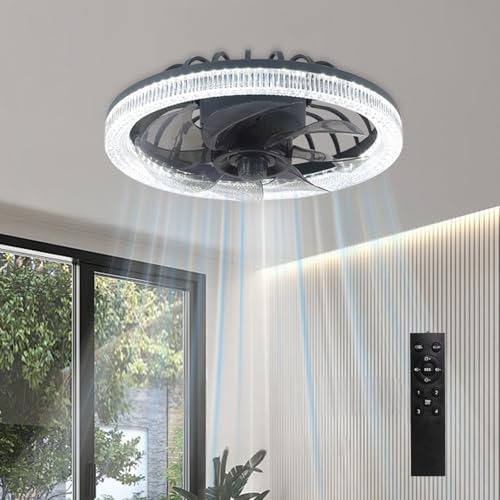 KRIPINC Deckenventilator mit Beleuchtung und Fernbedienung Leise, E27 Dimmierbare LED Deckenleuchte mit Ventilator mit 4 Windstärken und 3 Beleuchtungsfarben, Deckenlampe mit Ventilator für Wohnzimmer von KRIPINC