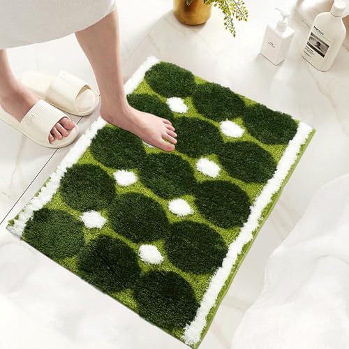 KRIPINC Getuftete Mikrofaser Moos Teppich, Badvorleger Grün, Absorbierende Badematte, Badematte Schnelltrocknend, Badvorleger Rutschfest Waschbar, Flauschiger Teppich 50x80 für Wohnzimmer Schlafzimmer von KRIPINC