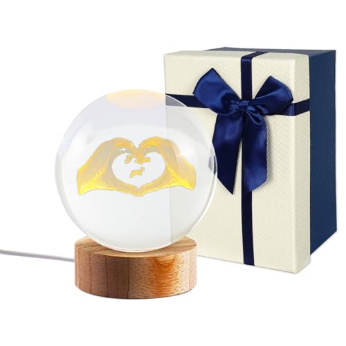 KRIPINC Kristallkugel Nachtlicht mit Hölzernen Basis, Kristallkugel mit Text Ich Liebe Dich, Nachtlicht Klein LED, Ich Liebe Dich Geschenke für Frauen Männer in Geburtstag Jahrestag Valentinstag (A) von KRIPINC
