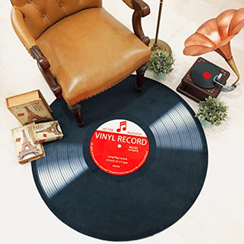 KRIPINC Teppich, Fußmatte mit Modischem Vinyl-Schallplattenmuster, Runder rutschfeste Matte für Musikzimmer, Schlafzimmer, Wohnzimmer, Spielzimmer (80X80cm, Stil D) von KRIPINC