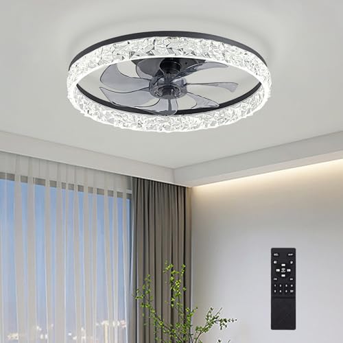 KRIPINC Umkehrbar Deckenventilator mit Beleuchtung und Fernbedienung, 3000-6000K Dimmbares LED Deckenleuchte mit Ventilator, 6 Windgeschwindigkeiten und Timer-Funktion, Ventilator Decke, Schwarz KRIPINC Umkehrbar Deckenventilator mit Beleuchtung und Fernbedienung, 3000-6000K Dimmbares LED Deckenleuchte mit Ventilator, 6 Windgeschwindigkeiten und Timer-Funktion, Ventilator Decke, Schwarz von KRIPINC