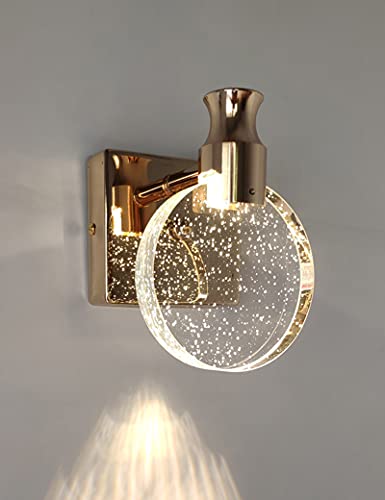 KRIPINC Wandleuchte Kristall, Wandlampe Innen im Nordischen Stil, Einfache Kreative Wandleuchte für Schlafzimmer, Nachttisch, Wohnzimmer, Badezimmer, Kommode, Flur (Gold, Klein) von KRIPINC