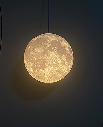 KRIPINC 3D-Druck Deckenlampe Mond, Kreativ Pendelleuchte Mond, Mondlampe Deckenlampe, Höhenverstellbar E27 Planeten Lampe für Kinderzimmer Schlafzimmer Wohnzimmer Restaurant Bar, Durchmesser 22cm von KRIPINC