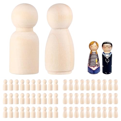 KRISFD Holzfiguren zum Bemalen 60 Stück Unvollendete Spielfiguren Holz Familie Figuren Hölzerne Peg Doll kleine diy holzfiguren Set für DIY Weihnachten Hochzeit Geburtstag Dekoratio von KRISFD