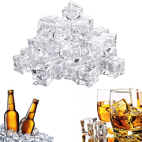 Künstliche Acryl Eiswürfel Kunststoff Transparent Dauereiswürfel Wiederverwendbar Kristall Würfel Eiswürfel 18mm Fake Ice Cubes Für Displayfotografie Requisiten Küche Bar Display Deko(100 Stück) von KRISFD