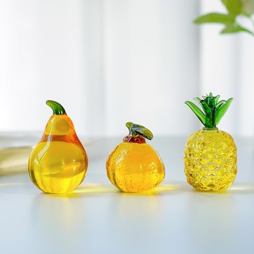 KRISININE Set mit 3 Glasfrüchten Dekor Ananas Orange Birne Obst Figur Dekorationen als Sammlung für Zuhause Hochzeit von KRISININE
