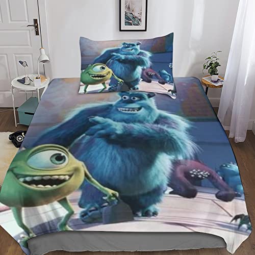 Monsters Inc Mike Wazowski Drucken Bettbezug Bettwäsche Set 3teilig 3D Bettwäsche-Set Mädchen Junge Kinder Deluxe Mikrofaser Weiche Bettbezug Mit Reißverschluss Und Kissenbezüge Single（135x200cm） von KRIVS