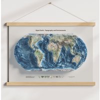 Weltkarte - Erde Gleich Gelände Und Höhe Hydrographie Topographie Posterdruck von KRMaps